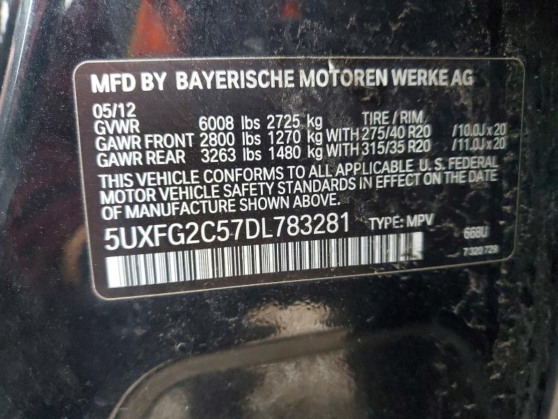75031875 :رقم المزاد ، 5UXFG2C57DL783281 vin ، 2013 Bmw X6 مزاد بيع