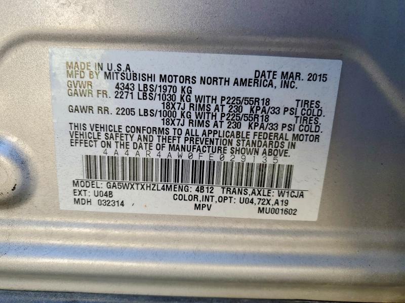 Продаж на аукціоні авто 2015 Mitsubishi Outlander Sport, vin: 4A4AR4AW0FE029135, номер лоту: 78927835