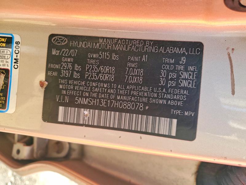 78798115 :رقم المزاد ، 5NMSH13E17H088078 vin ، 2007 Hyundai Santa Fe مزاد بيع