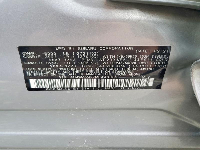 78063305 :رقم المزاد ، 4S4WMAMD7M3440363 vin ، 2021 Subaru Ascent مزاد بيع