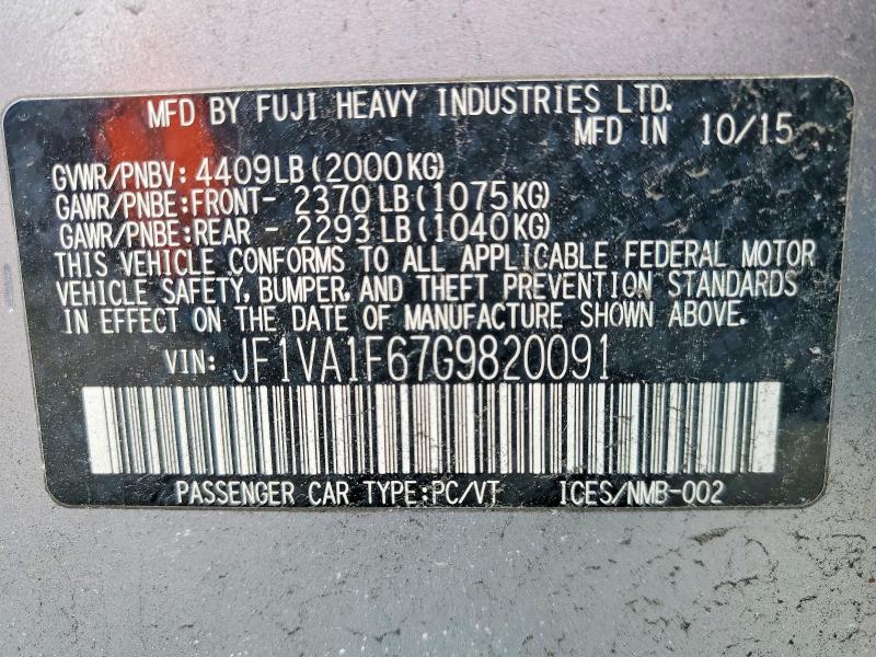 2016 Subaru Wrx მანქანა იყიდება აუქციონზე, vin: JF1VA1F67G9820091, აუქციონის ნომერი: 77434325