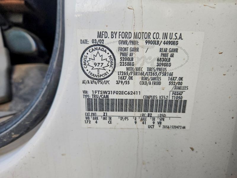 Aukcja sprzedaży 2002 Ford F350, vin: 1FTSW31F02EC62411, numer aukcji: 73654565