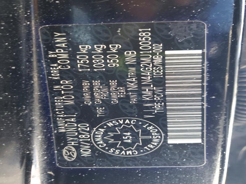 2021 Hyundai Elantra მანქანა იყიდება აუქციონზე, vin: KMHLN4AG2MU100581, აუქციონის ნომერი: 72992505