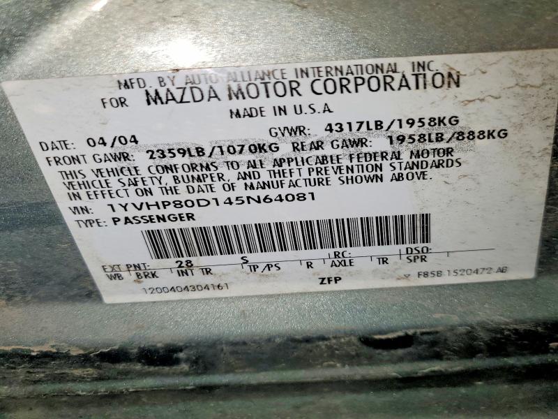 Aukcja sprzedaży 2004 Mazda 6, vin: 1YVHP80D145N64081, numer aukcji: 74991725