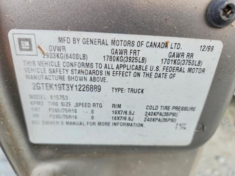 77824015 :رقم المزاد ، 2GTEK19T3Y1226889 vin ، 2000 Gmc New Sierra مزاد بيع