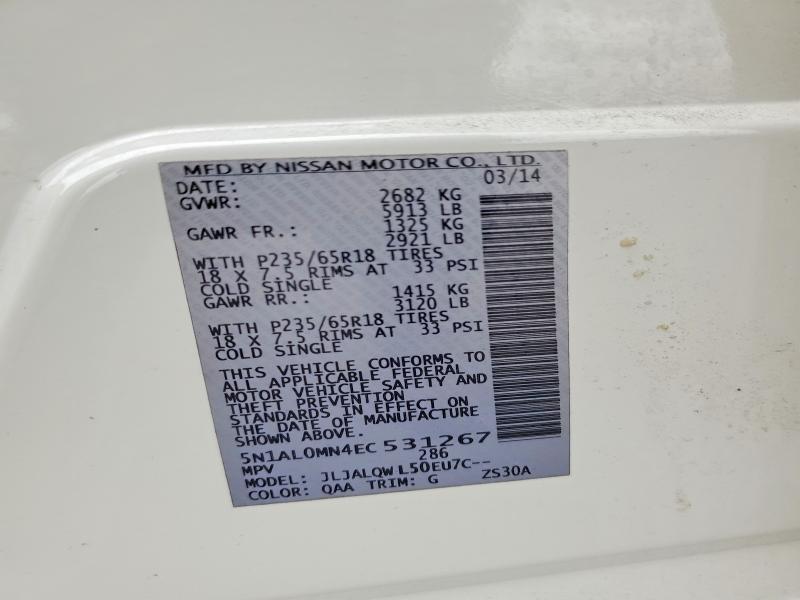 77096655 :رقم المزاد ، 5N1AL0MN4EC531267 vin ، 2014 Infiniti Qx60 مزاد بيع