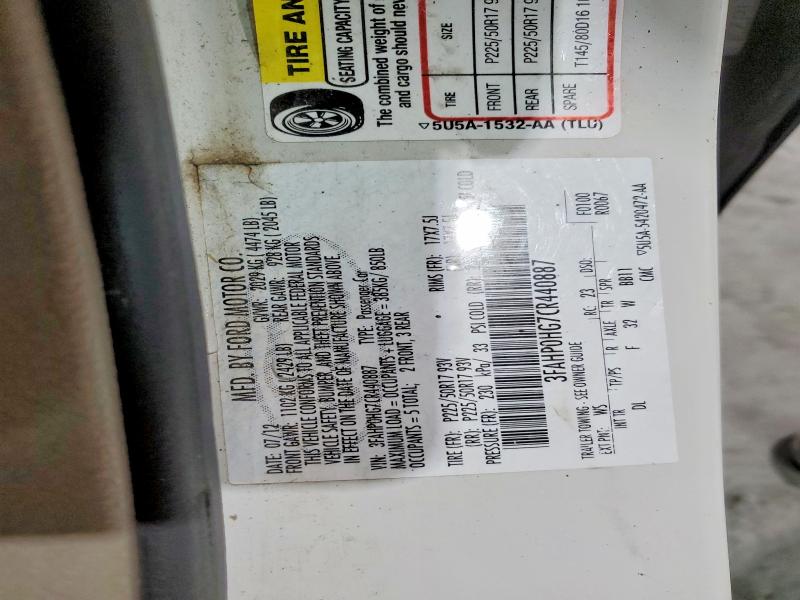 2012 Ford Fusion მანქანა იყიდება აუქციონზე, vin: 3FAHP0HG7CR440887, აუქციონის ნომერი: 77320985