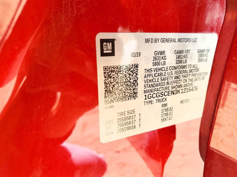 2019 Chevrolet Colorado მანქანა იყიდება აუქციონზე, vin: 1GCGSCEN3K1216436, აუქციონის ნომერი: 75816445