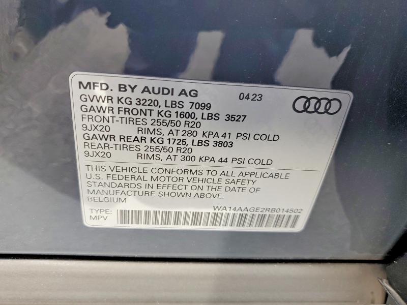 Aukcja sprzedaży 2024 Audi Q8 E-tron, vin: WA14AAGE2RB014502, numer aukcji: 77408375