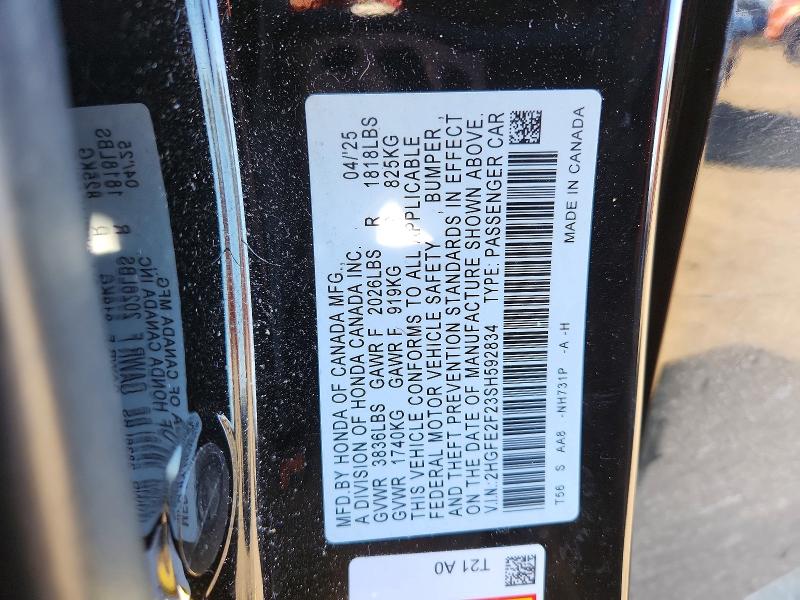 77202585 :رقم المزاد ، 2HGFE2F23SH592834 vin ، 2025 Honda Civic مزاد بيع