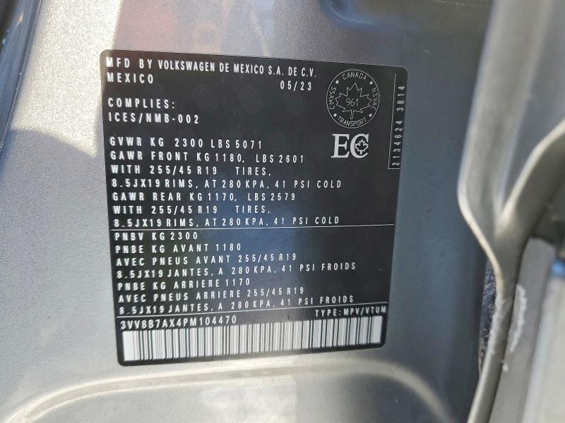 Aukcja sprzedaży 2023 Volkswagen Tiguan, vin: 3VV8B7AX4PM104470, numer aukcji: 73205545