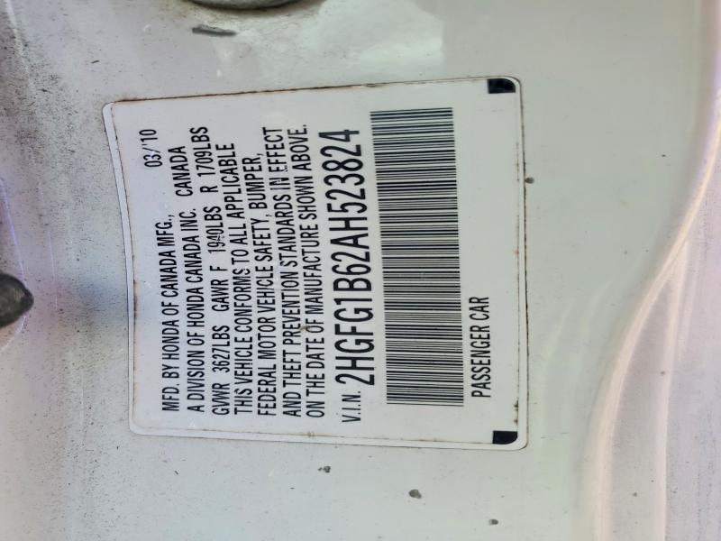 2010 Honda Civic მანქანა იყიდება აუქციონზე, vin: 2HGFG1B62AH523824, აუქციონის ნომერი: 77837735