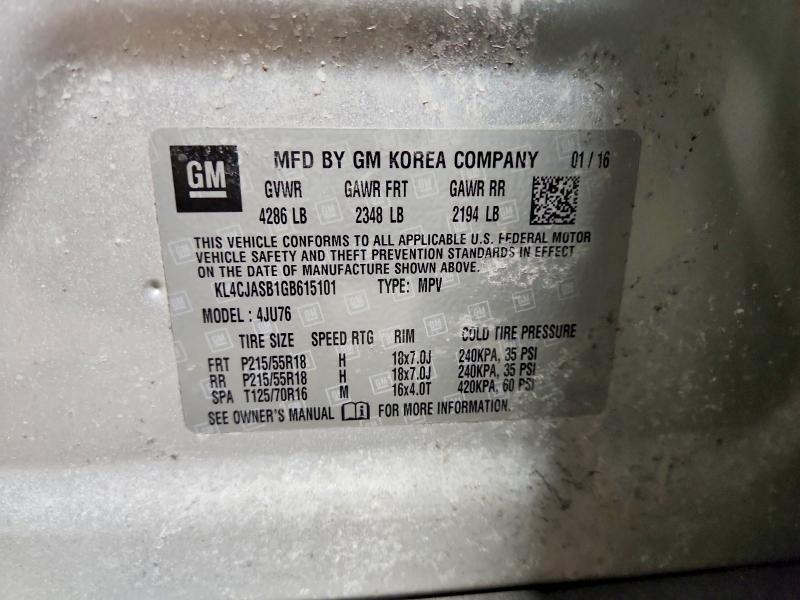 Продажа на аукционе авто 2016 Buick Encore, vin: KL4CJASB1GB615101, номер лота: 76834665