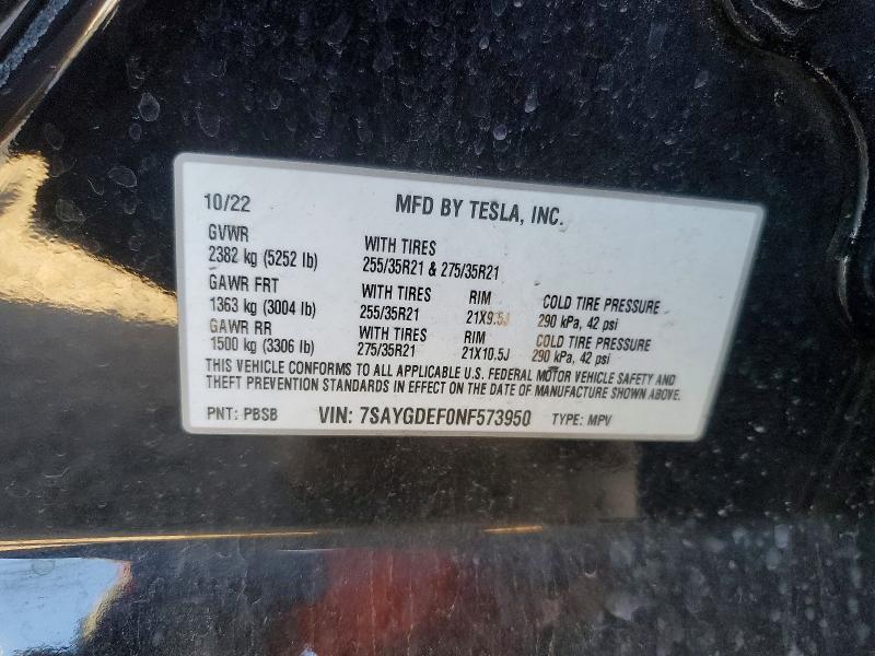 2022 Tesla Model Y მანქანა იყიდება აუქციონზე, vin: 7SAYGDEF0NF573950, აუქციონის ნომერი: 76544315