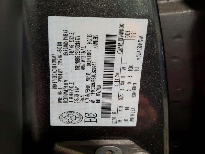 75480995 :رقم المزاد ، 1FMCU9J98JUB29953 vin ، 2018 Ford Escape مزاد بيع