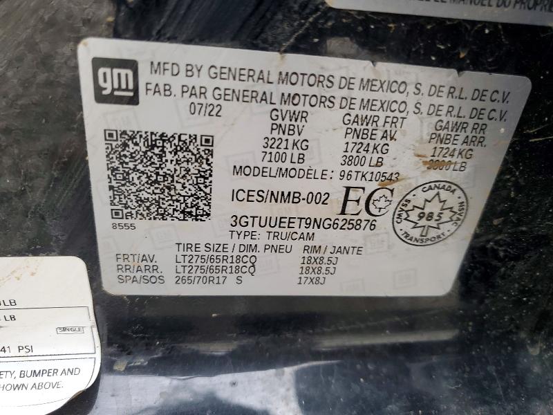 Продажа на аукционе авто 2022 Gmc Sierra, vin: 3GTUUEET9NG625876, номер лота: 76702175
