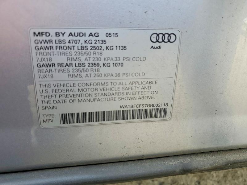 78911925 :رقم المزاد ، WA1BFCFS7GR002118 vin ، 2016 Audi Q3 مزاد بيع