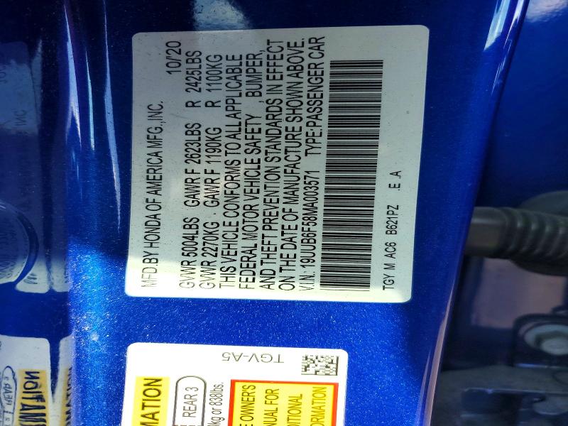 2021 Acura Tlx მანქანა იყიდება აუქციონზე, vin: 19UUB6F58MA003571, აუქციონის ნომერი: 79196005