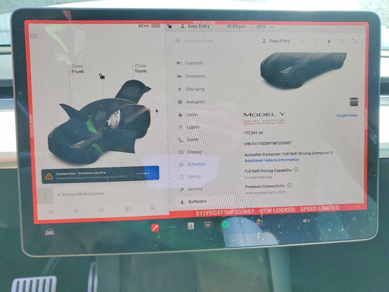Продажа на аукционе авто 2021 Tesla Model Y, vin: 5YJYGDEF1MF201867, номер лота: 79098375