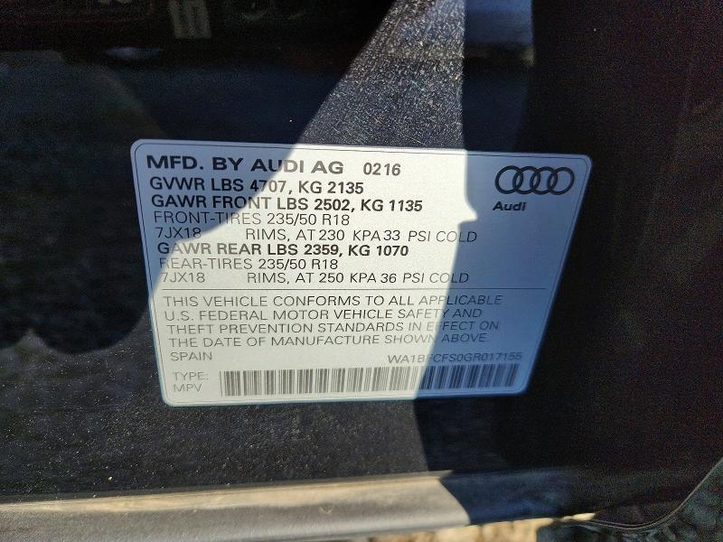 Продажа на аукционе авто 2016 Audi Q3, vin: WA1BFCFS0GR017155, номер лота: 76288505