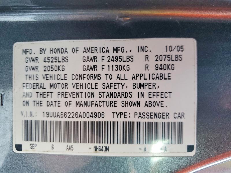 Продажа на аукционе авто 2006 Acura 3.2tl, vin: 19UUA66226A004906, номер лота: 75411435