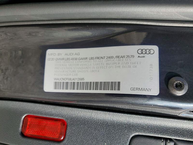 2020 Audi A5 მანქანა იყიდება აუქციონზე, vin: WAUCNCF58LA012685, აუქციონის ნომერი: 78243565