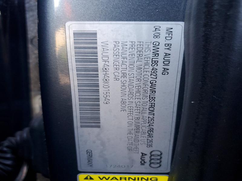Aukcja sprzedaży 2008 Audi A4, vin: WAUDF48H48K015549, numer aukcji: 75278415