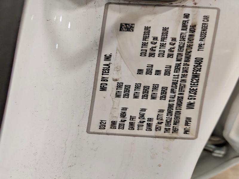 Aukcja sprzedaży 2021 Tesla Model 3, vin: 5YJ3E1EC2MF926480, numer aukcji: 77170205