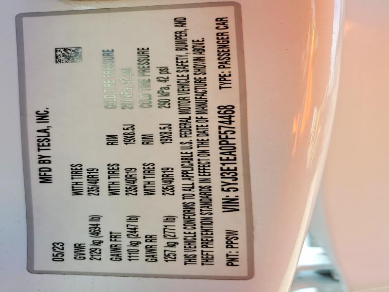 78190115 :رقم المزاد ، 5YJ3E1EA0PF574468 vin ، 2023 Tesla Model 3 مزاد بيع