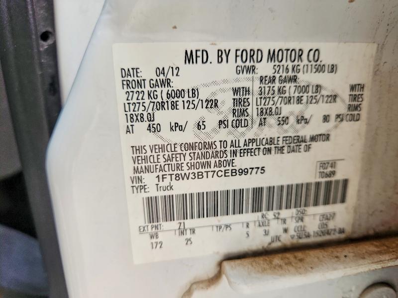 2012 Ford F350 მანქანა იყიდება აუქციონზე, vin: 1FT8W3BT7CEB99775, აუქციონის ნომერი: 76751135