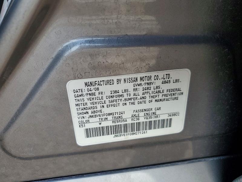 Aukcja sprzedaży 2008 Infiniti G35, vin: JNKBV61F08M271241, numer aukcji: 77383275