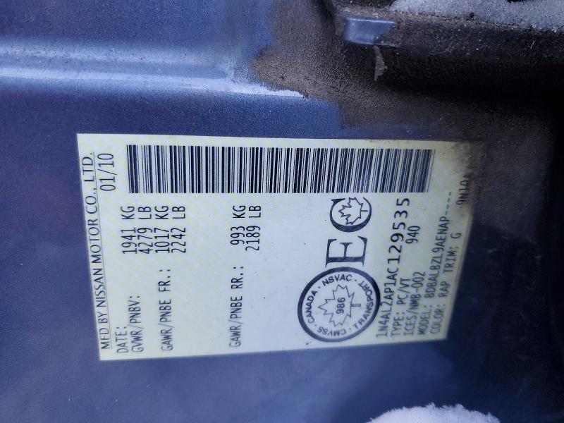 Продаж на аукціоні авто 2010 Niss Altima, vin: 1N4AL2AP1AC129535, номер лоту: 95407385
