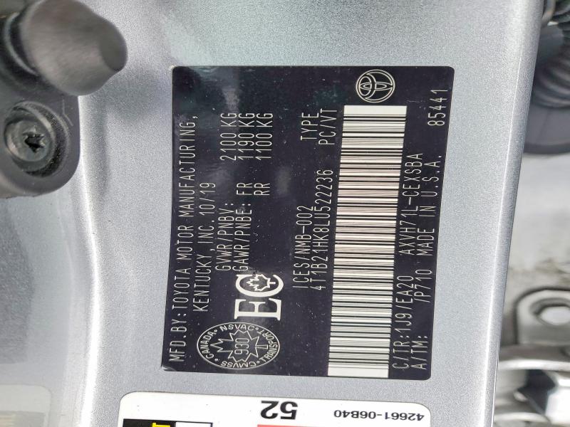 77129195 :رقم المزاد ، 4T1B21HK8LU522236 vin ، 2020 Toyota Camry مزاد بيع