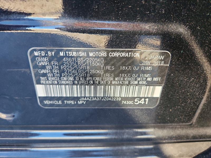 79276475 :رقم المزاد ، JA4AZ3A37JZ042239 vin ، 2018 Mitsubishi Outlander مزاد بيع