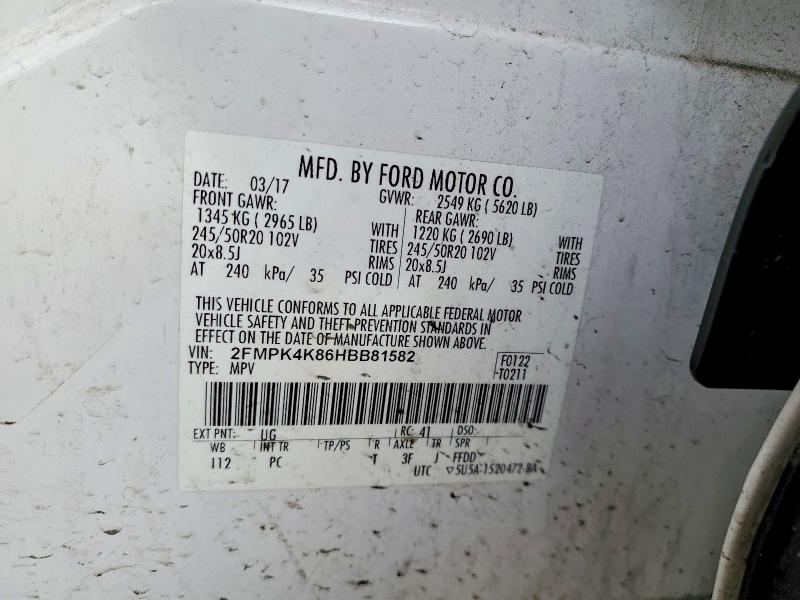 Aukcja sprzedaży 2017 Ford Edge, vin: 2FMPK4K86HBB81582, numer aukcji: 76482185