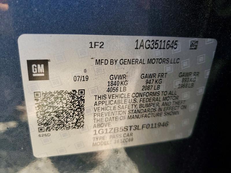 75547305 :رقم المزاد ، 1G1ZB5ST3LF011946 vin ، 2020 Chevrolet Malibu مزاد بيع