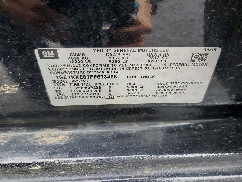 76860975 :رقم المزاد ، 1GC1KXE87FF673458 vin ، 2015 Chevrolet Silverado مزاد بيع