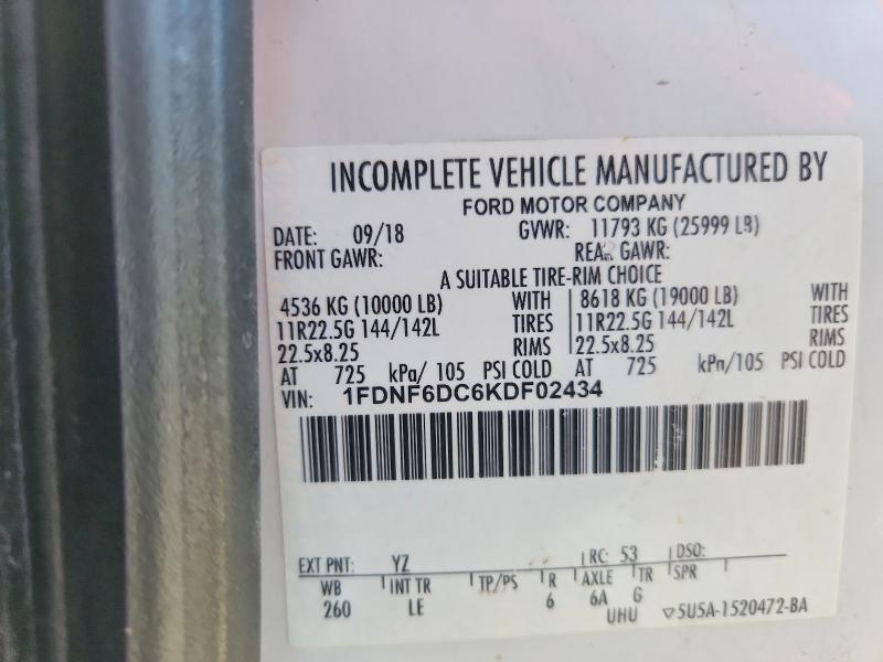 74297985 :رقم المزاد ، 1FDNF6DC6KDF02434 vin ، 2019 Ford F650 Super مزاد بيع