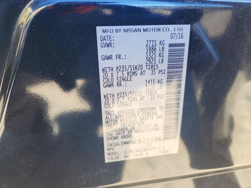 76854525 :رقم المزاد ، 5N1AL0MM0GC527226 vin ، 2016 Infiniti Qx60 مزاد بيع
