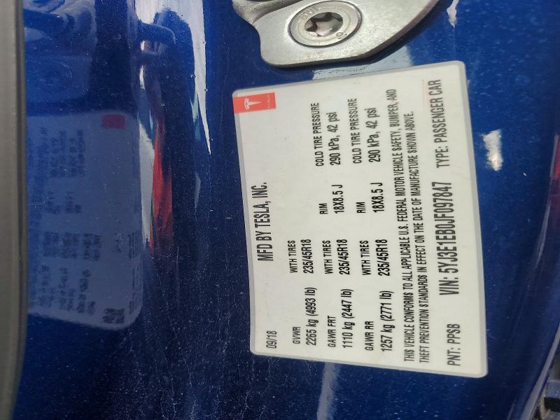 2018 Tesla Model 3 მანქანა იყიდება აუქციონზე, vin: 5YJ3E1EB0JF097847, აუქციონის ნომერი: 78095895