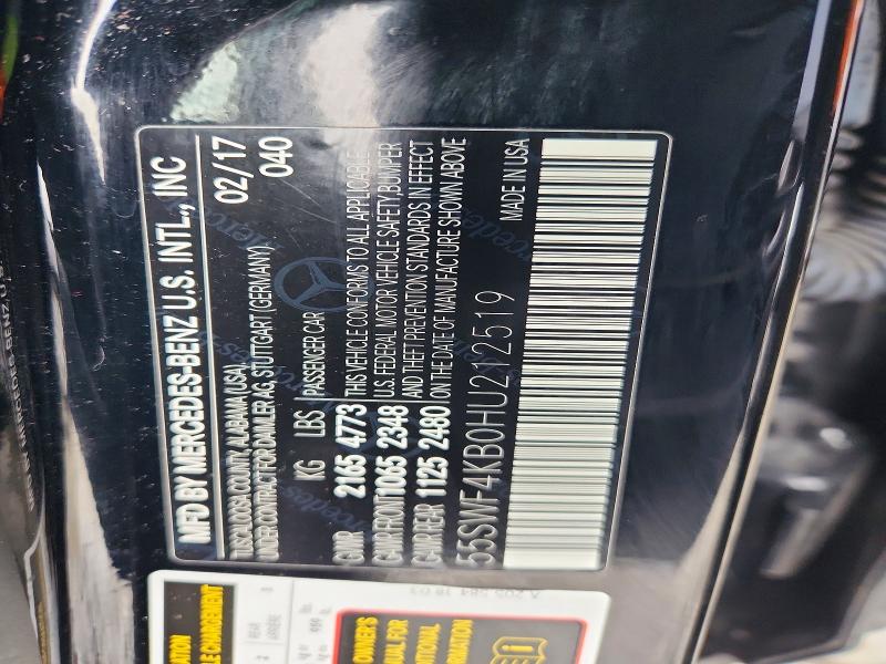 77931975 :رقم المزاد ، 55SWF4KB0HU212519 vin ، 2017 Mercedes-benz C مزاد بيع
