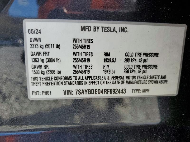 Продажа на аукционе авто 2024 Tesla Model Y, vin: 7SAYGDED4RF092443, номер лота: 78254075