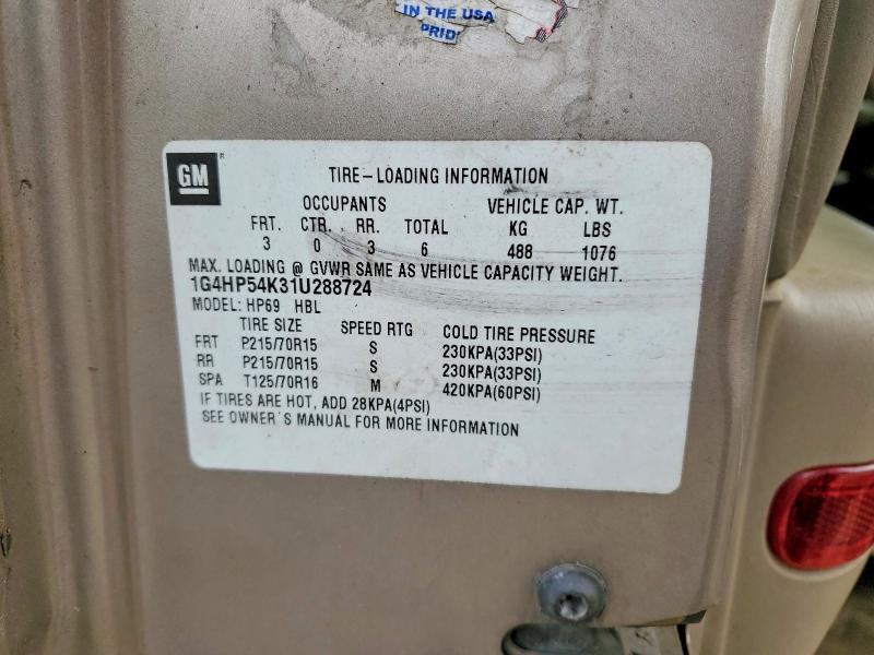 78631565 :رقم المزاد ، 1G4HP54K31U288724 vin ، 2001 Buick Lesabre مزاد بيع