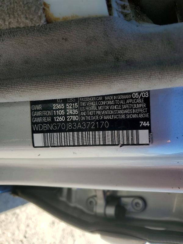 76364785 :رقم المزاد ، WDBNG70J83A372170 vin ، 2003 Mercedes-benz S مزاد بيع