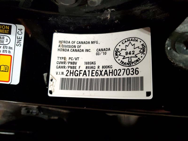 Продаж на аукціоні авто 2010 Honda Civic, vin: 2HGFA1E6XAH027036, номер лоту: 75387215