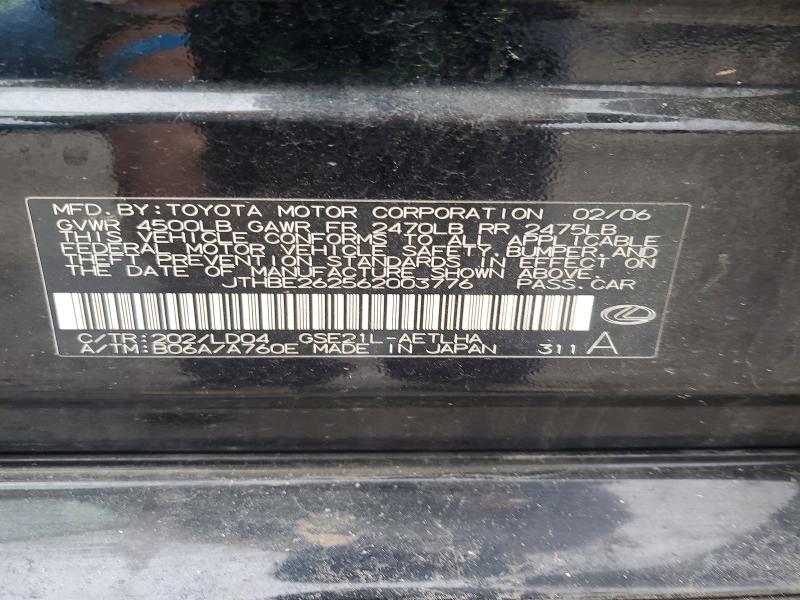 Aukcja sprzedaży 2006 Lexus Is 350, vin: JTHBE262562003776, numer aukcji: 77238735