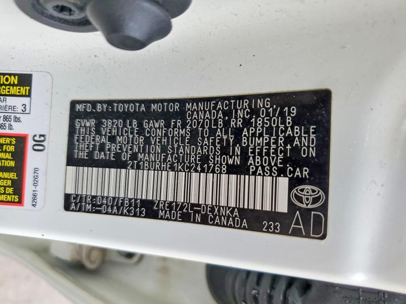 77432755 :رقم المزاد ، 2T1BURHE1KC241768 vin ، 2019 Toyota Corolla مزاد بيع