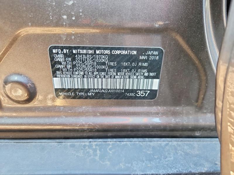 76000875 :رقم المزاد ، JA4AR3AU2JU010014 vin ، 2018 Mitsubishi Outlander Sport مزاد بيع