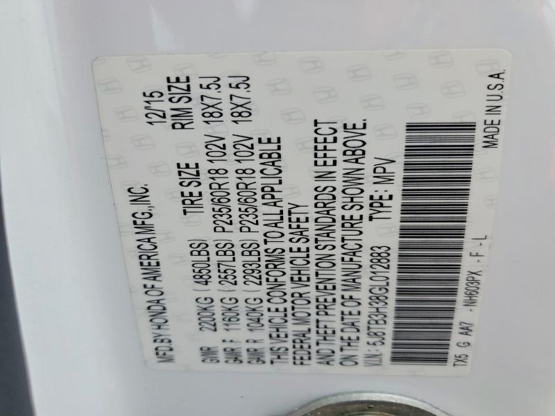 Продаж на аукціоні авто 2016 Acura Rdx, vin: 5J8TB3H38GL012883, номер лоту: 75866245