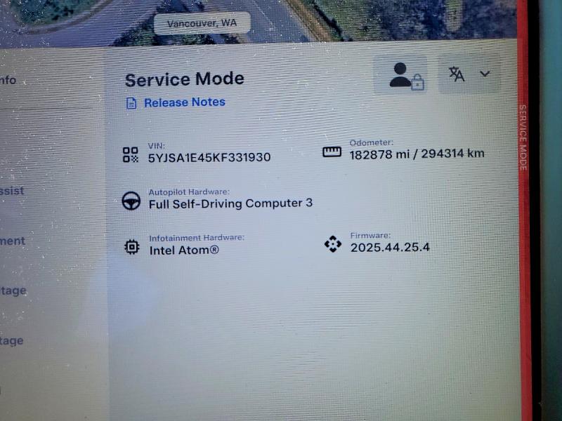 77345005 :رقم المزاد ، 5YJSA1E45KF331930 vin ، 2019 Tesla Model S مزاد بيع